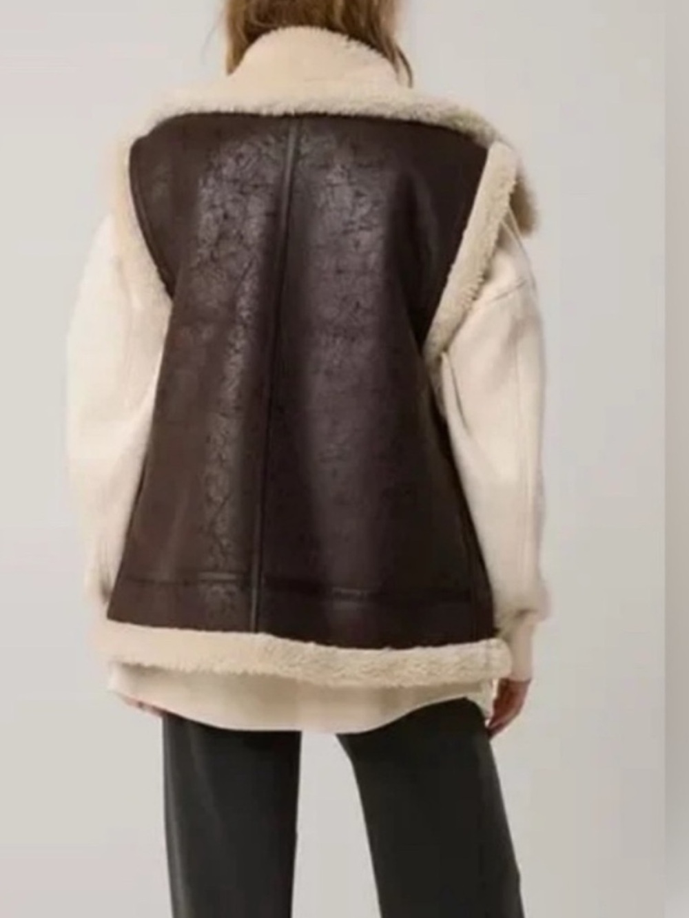 Offline by Aerie Faux Leather Sherpa Vest Jacket, Brown & Cream, Sz XS, NWT - Picture 3 of 11